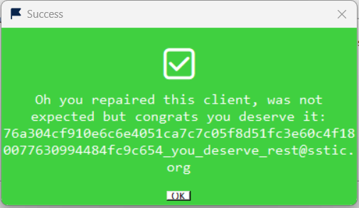 Pop-up window showing the final email